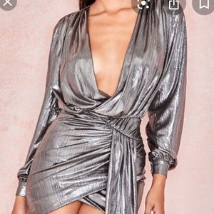 House of cb silver metallic mini dress